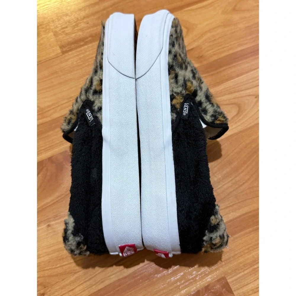 Vans Slip-On Leopard Cheetah Faux Fur Sneakers Womens 7.5‎ Mens 6 Sanitized